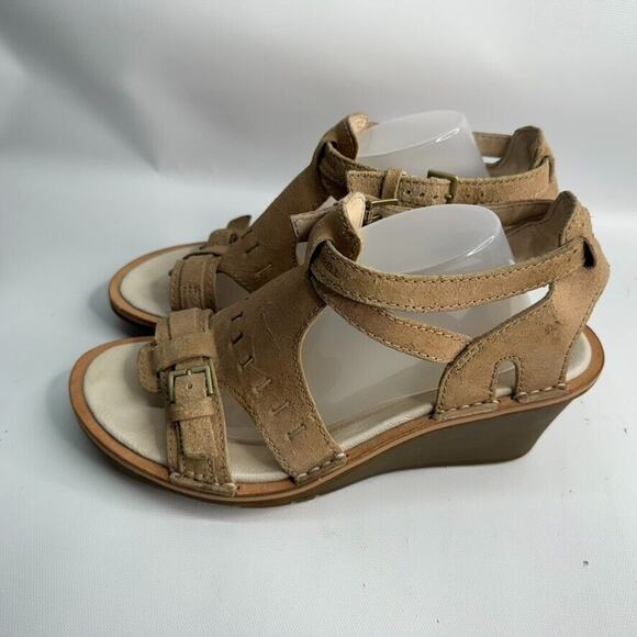 Merrell Select Fresh J21952 Beige Leather Buckle Wedge Sandal Shoes Women's US 9 - Picture 3 of 9